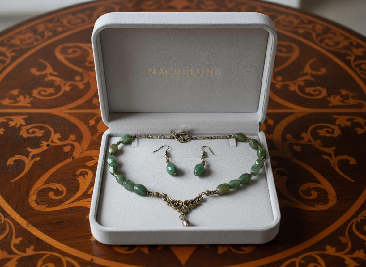Parure en perles de jaspes verts nacrelune.com parure