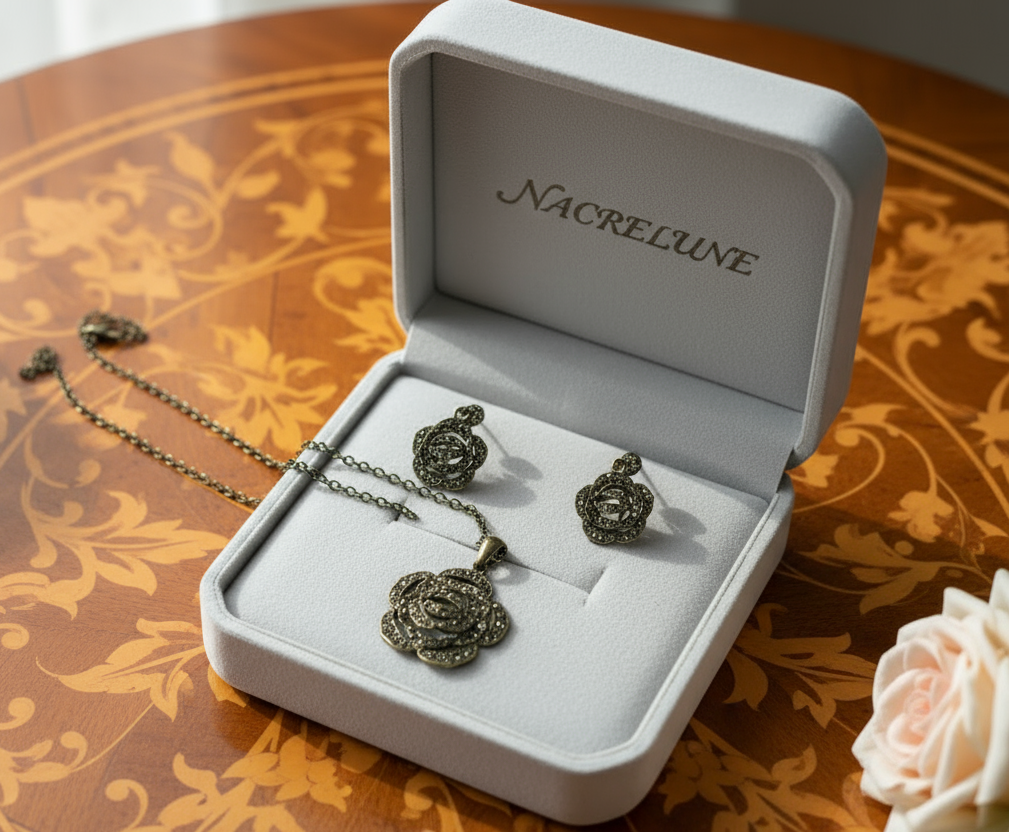 Parure fantaisie d'imitation marcassite Doré argenté NACRELUNE parure