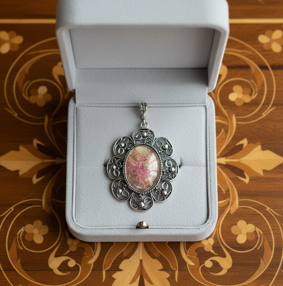 Grand pendentif camée représentant une fée des fleurs nacrelune.com pendentif