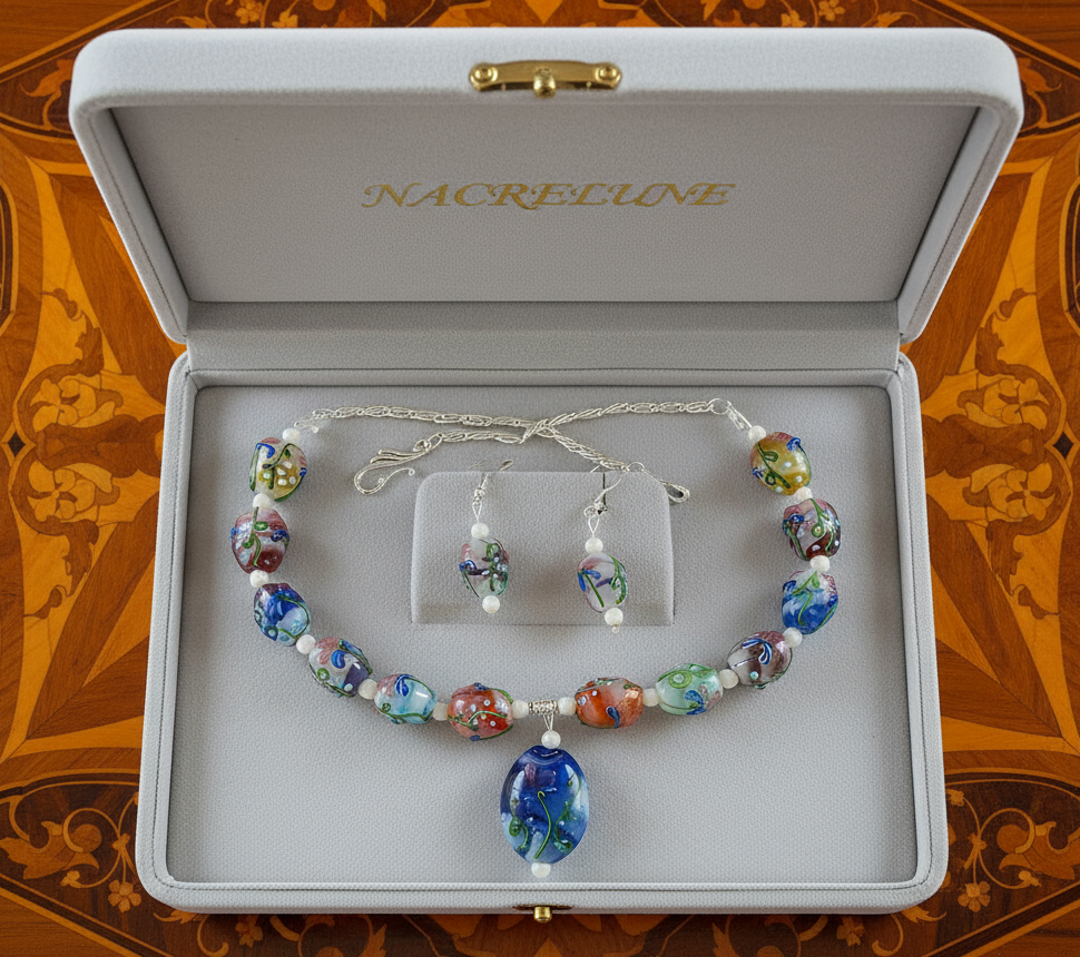 Parure en perles de verre décorées nacrelune.com parure