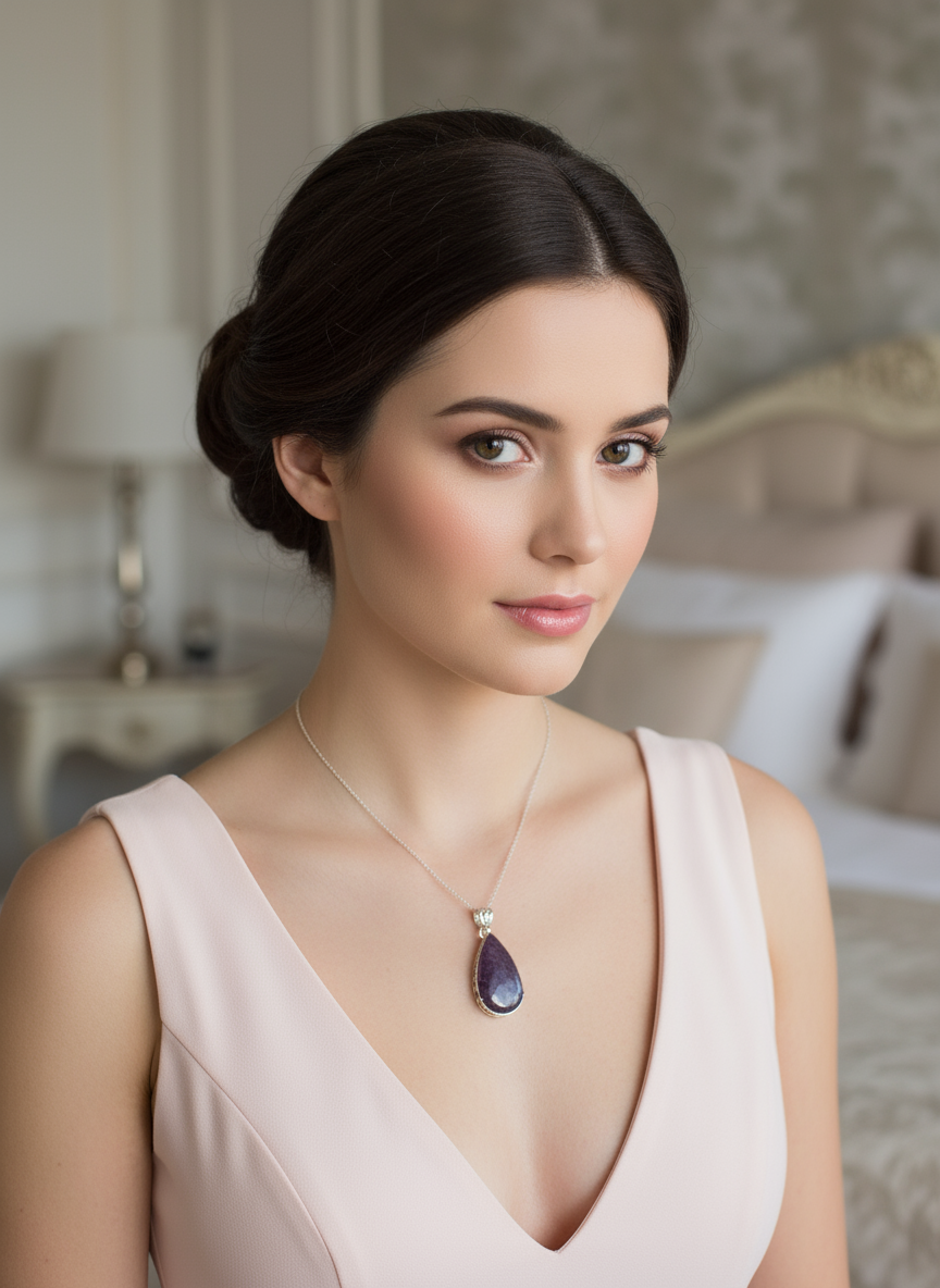 Pendentif en argent 925 avec rubis zoisite poli NACRELUNE collier