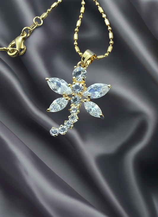 Pendentif en zirconia imitation diamant en forme de libellule NACRELUNE pendentif