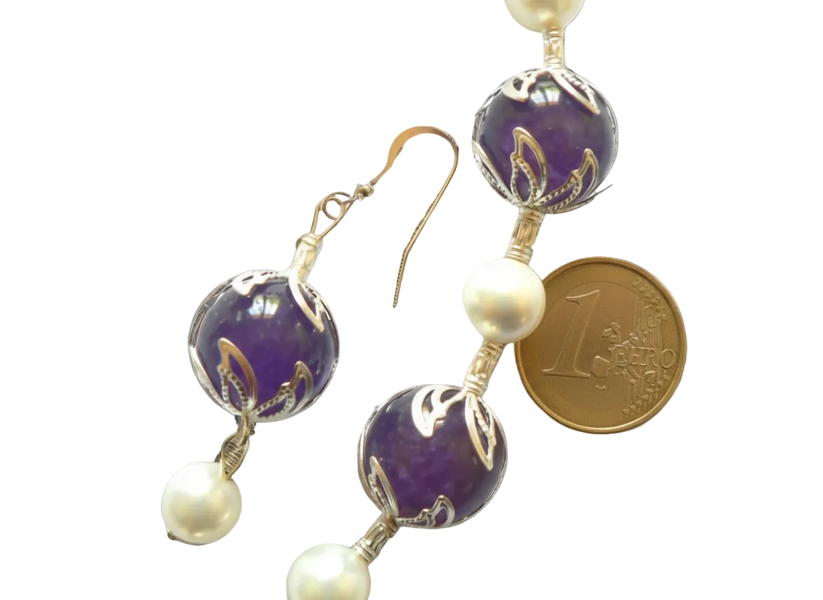 parure perles de nacre et améthystes véritables polies nacrelune.com parure