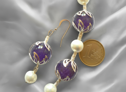 parure perles de nacre et améthystes véritables polies NACRELUNE parure