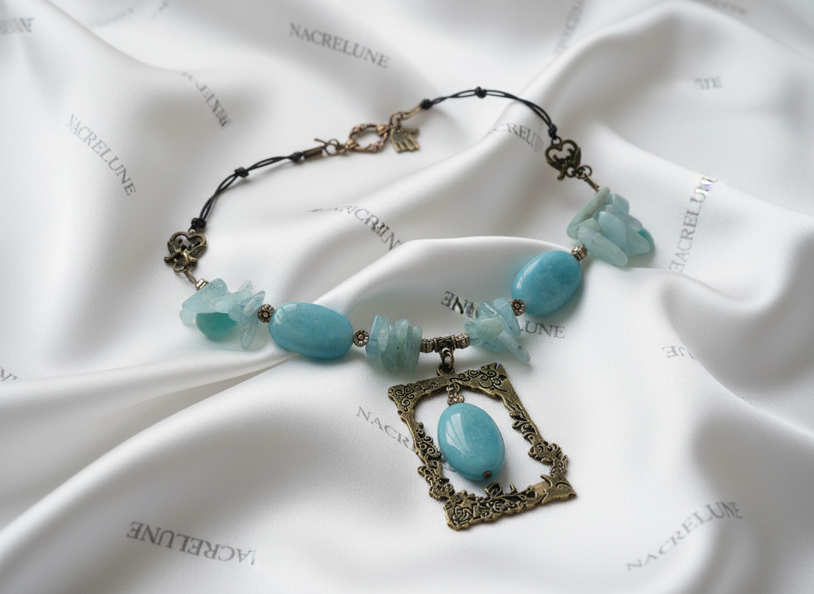 Collier en perles d'aigue-marines véritables NACRELUNE collier