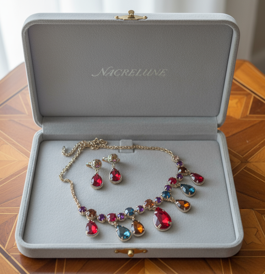 Parure en strass fantaisie multicolores nacrelune.com parure
