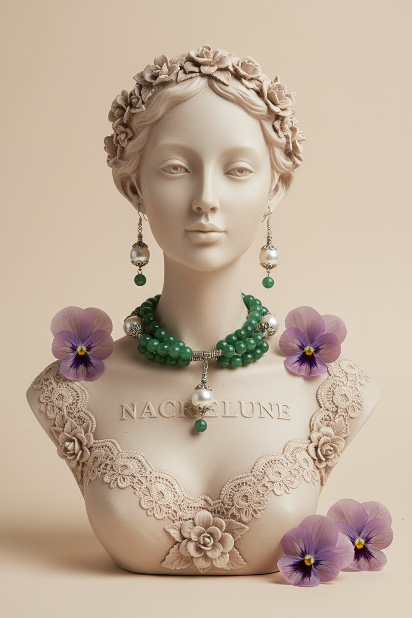 Parure Nacre & Jade Vert - Harmonie Douceur & Chance | NACRELUNE NACRELUNE parure