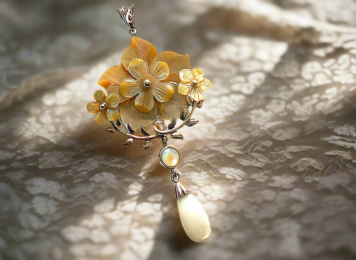 pendentif avec fleurs en nacre NACRELUNE pendentif
