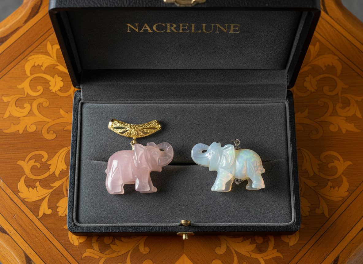 Pendentif éléphant sculpté pierre naturelle NACRELUNE pendentif