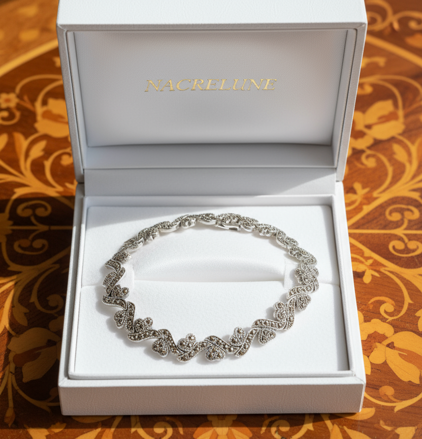 Bracelet en argent et marcassites nacrelune.com bracelet