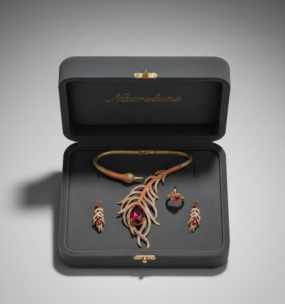 Grande parure plume de paon en strass NACRELUNE parure