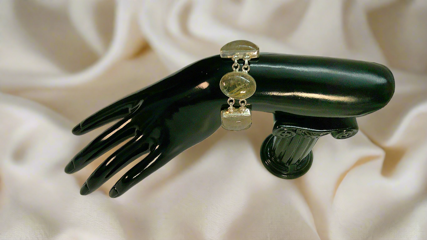 Bracelet en argent avec quartz rutiles dorés