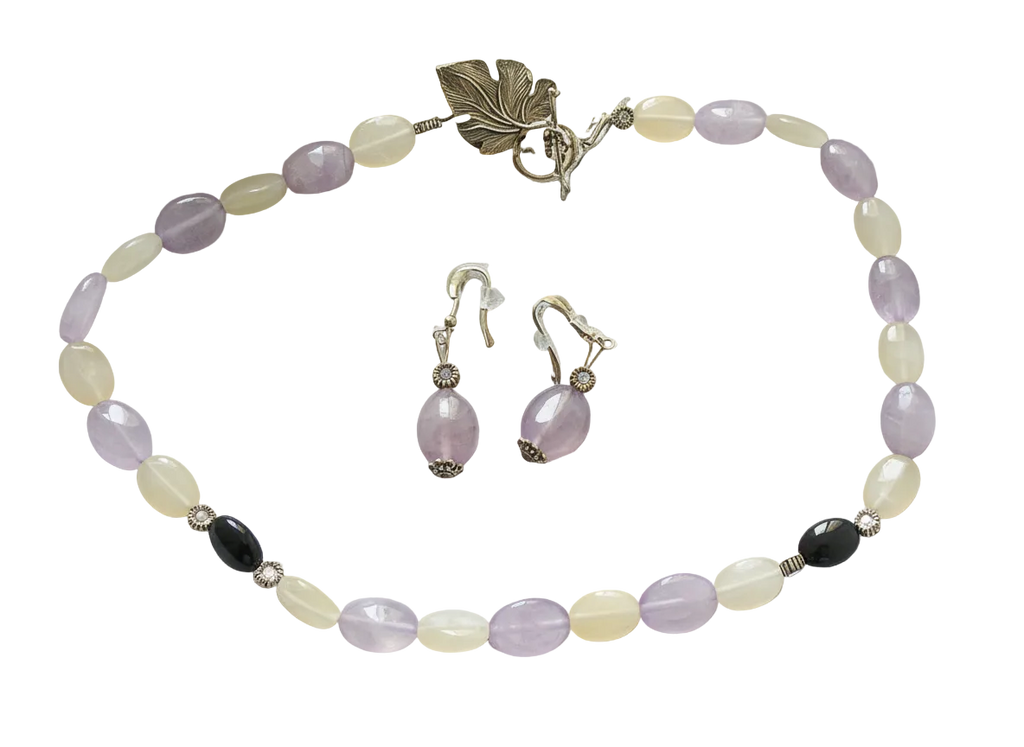 parure en perles naturelles d'améthystes citrines et onyx nacrelune.com parure