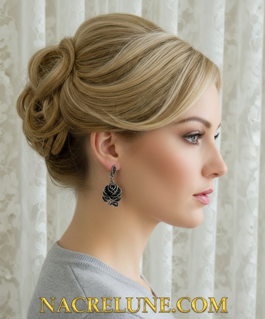 Boucles d’oreille en argent et marcassites en forme de rose NACRELUNE boucles d'oreille