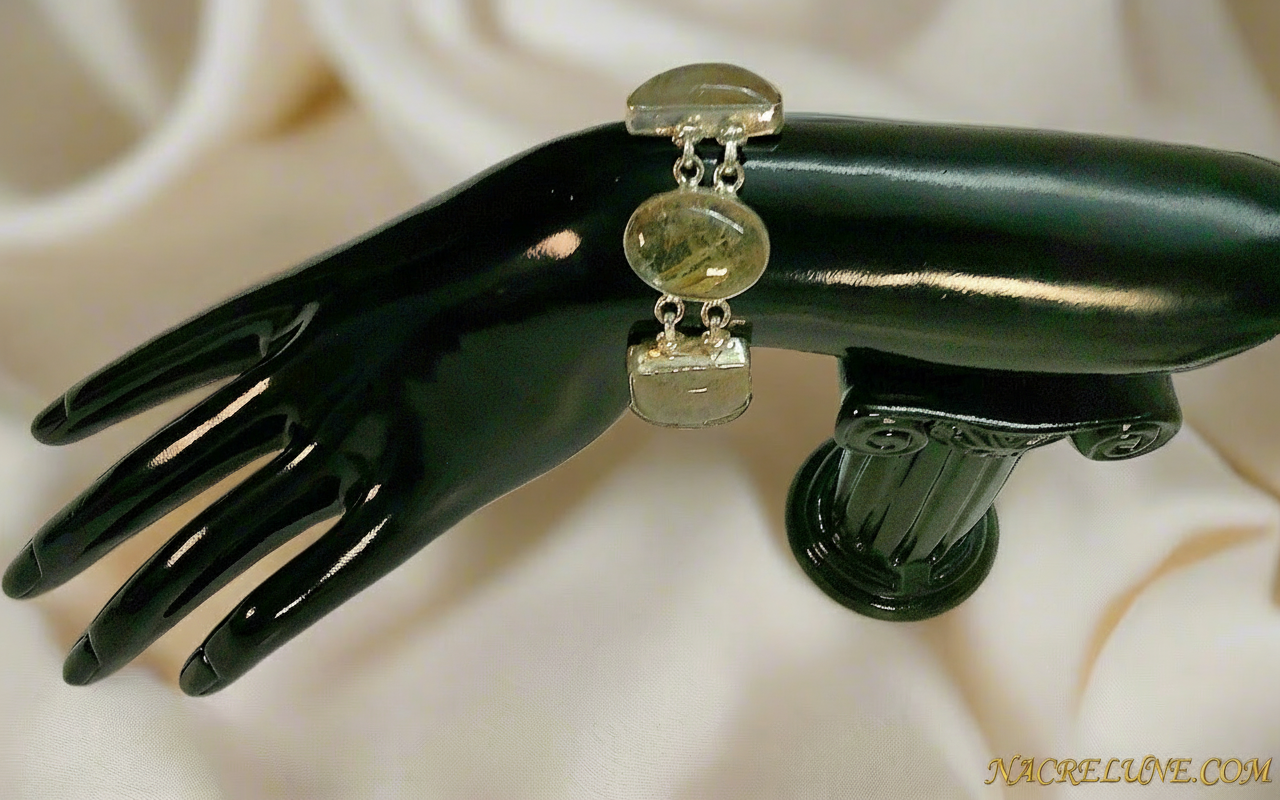 Bracelet en argent avec quartz rutiles dorés NACRELUNE bracelet