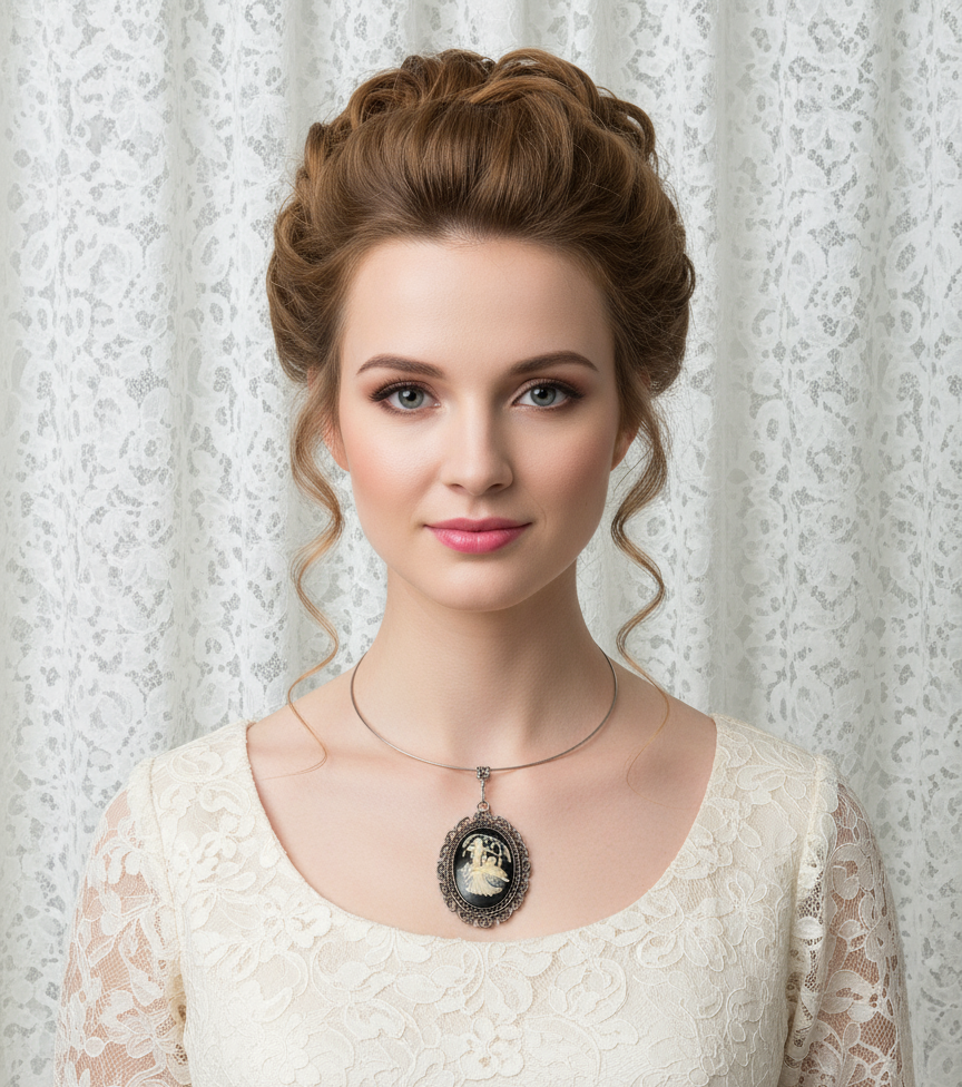 Grand pendentif camée représentant la déesse Diane auprès d’une biche. Couleur à choisir nacrelune.com pendentif