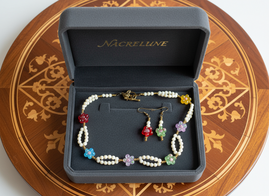 Parure en perles de nacre avec fleurs de verre Multicolore NACRELUNE parure