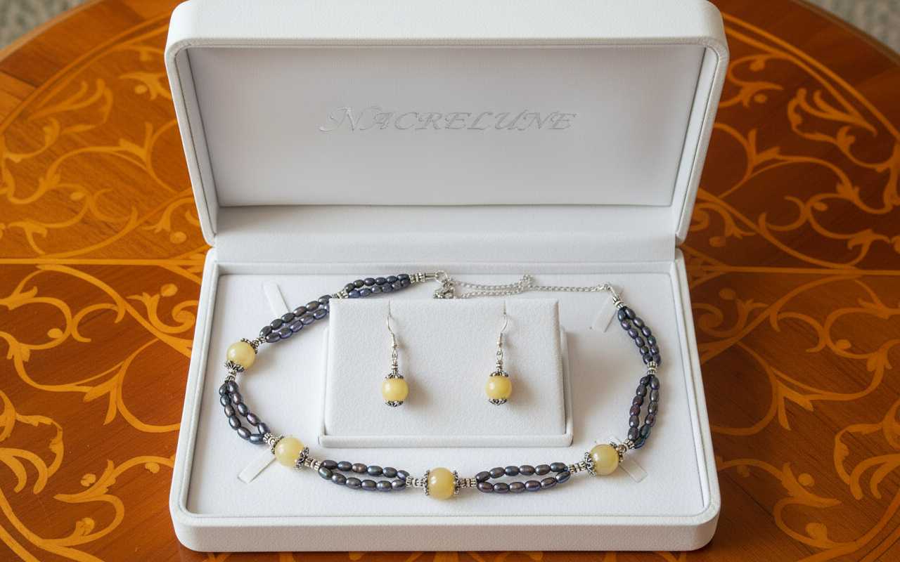 Parure Perles de Culture Irisées & Citrines Polies | Collier + Boucles – Nacrelune nacrelune.com parure