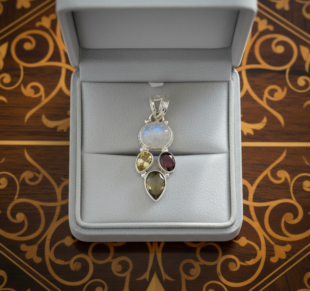 Pendentif argent et pierres semi précieuses NACRELUNE pendentif