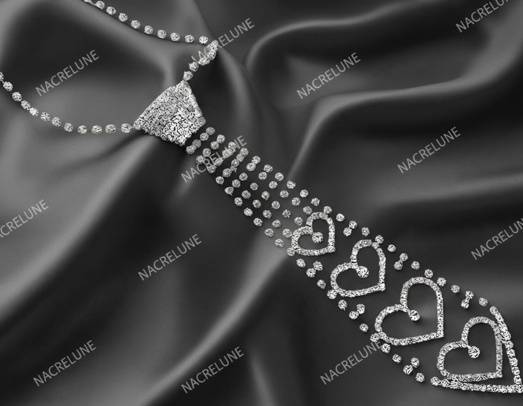 Collier cravate en strass blancs en forme de coeurs nacrelune.com collier