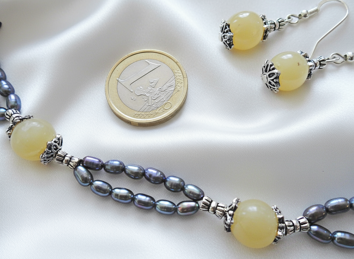 Parure en petites perles de culture irisées et citrines polies NACRELUNE parure