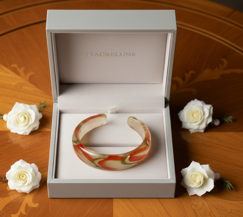 bracelet en verre orange jaune vert NACRELUNE bracelet