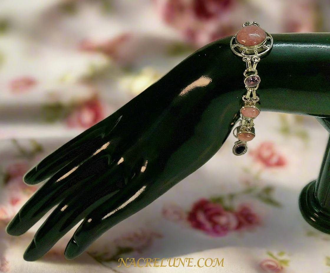 Bracelet en argent avec rhodocrosites et améthystes NACRELUNE bracelet