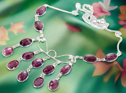 Collier argent 925 avec rubis véritables 5 pendentifs facettés