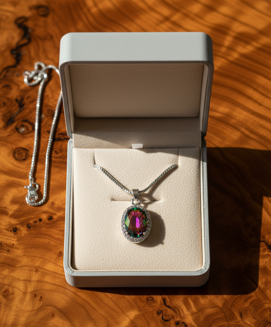 Pendentif en argent avec topaze traitée mystique nacrelune.com pendentif