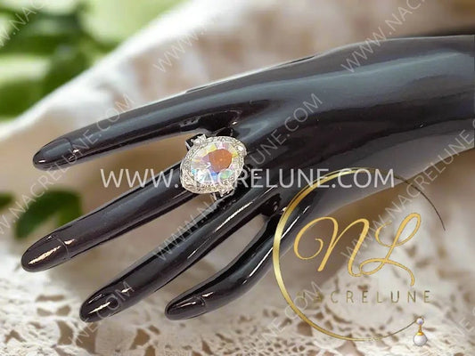 Bague argent 925 avec topaze traitée ’mystique’ arc en ciel 60 Bague