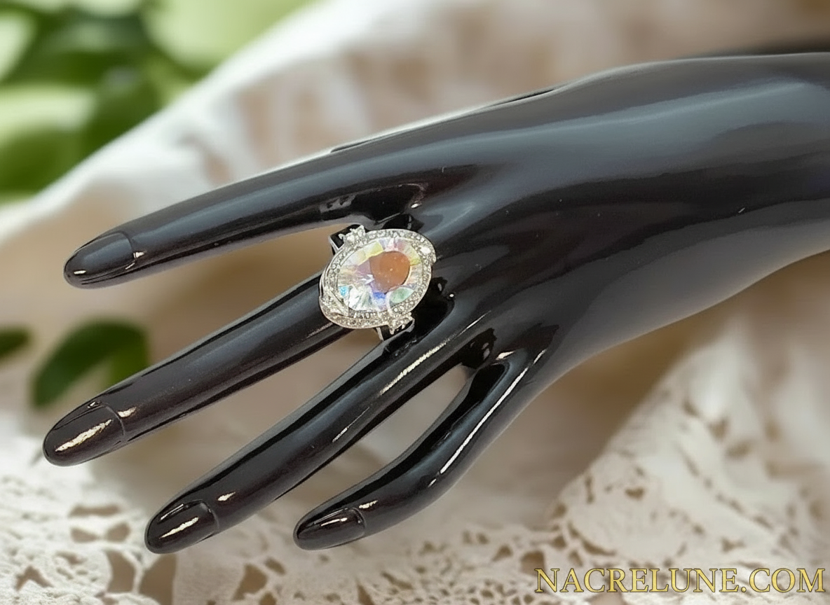Bague argent 925 avec topaze traitée "mystique" arc en ciel NACRELUNE Bague