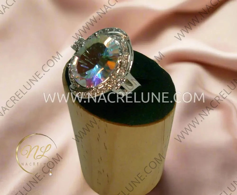 Bague argent 925 avec topaze traitée ’mystique’ arc en ciel 60 Bague