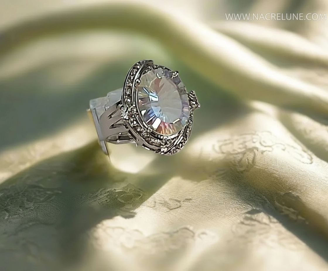 Bague argent 925 avec topaze traitée "mystique" arc en ciel NACRELUNE Bague