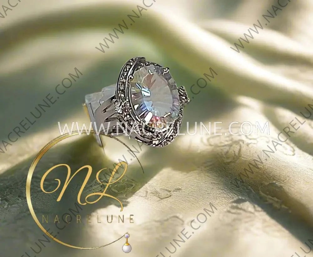 Bague argent 925 avec topaze traitée ’mystique’ arc en ciel 60 Bague