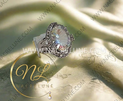 Bague argent 925 avec topaze traitée ’mystique’ arc en ciel 60 Bague