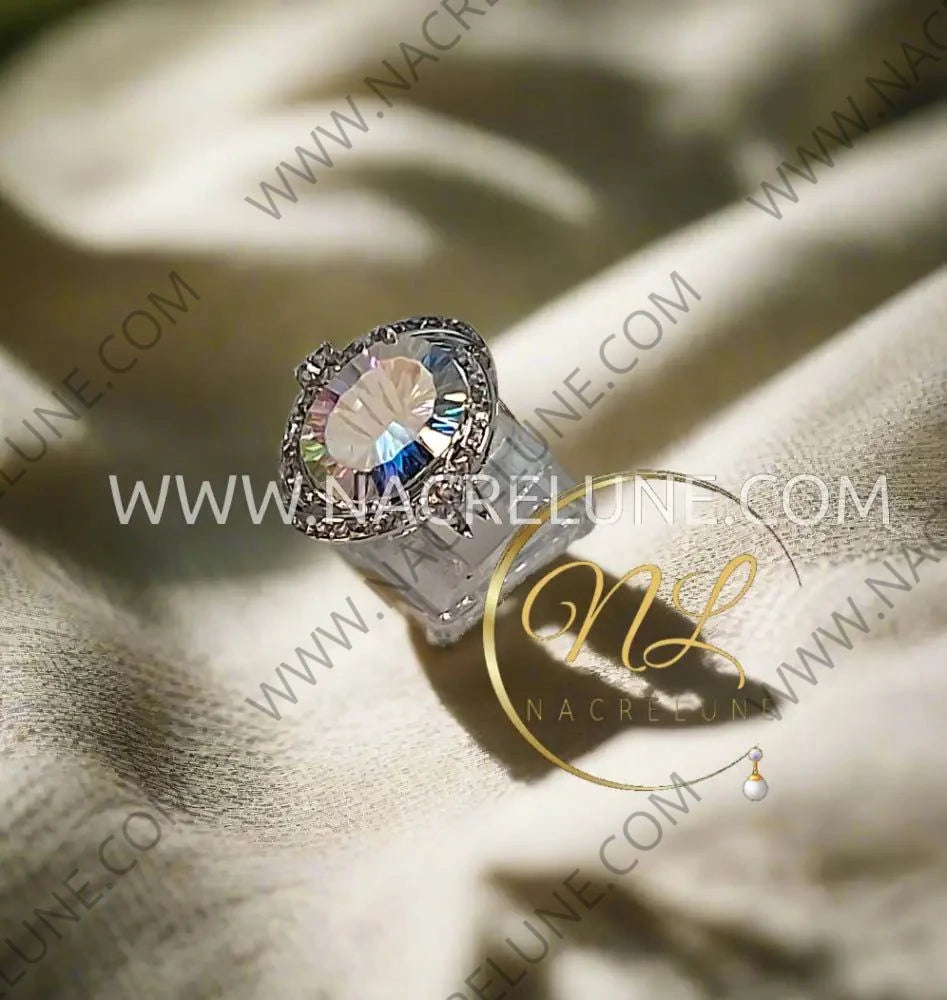 Bague argent 925 avec topaze traitée ’mystique’ arc en ciel 60 Bague
