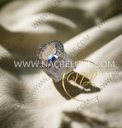 Bague argent 925 avec topaze traitée ’mystique’ arc en ciel 60 Bague