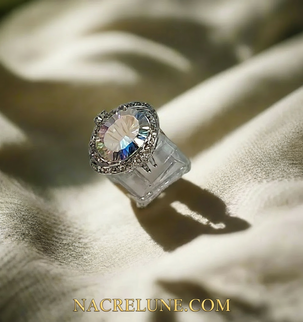 Bague argent 925 avec topaze traitée "mystique" arc en ciel NACRELUNE Bague