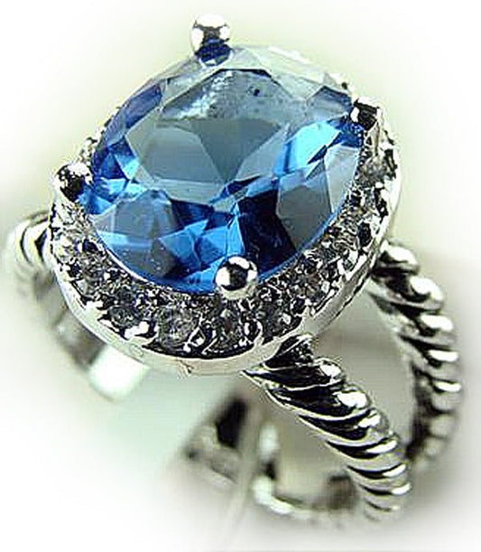 Bague argent topaze bleue ovale (Bleu) R44 - NACRELUNE