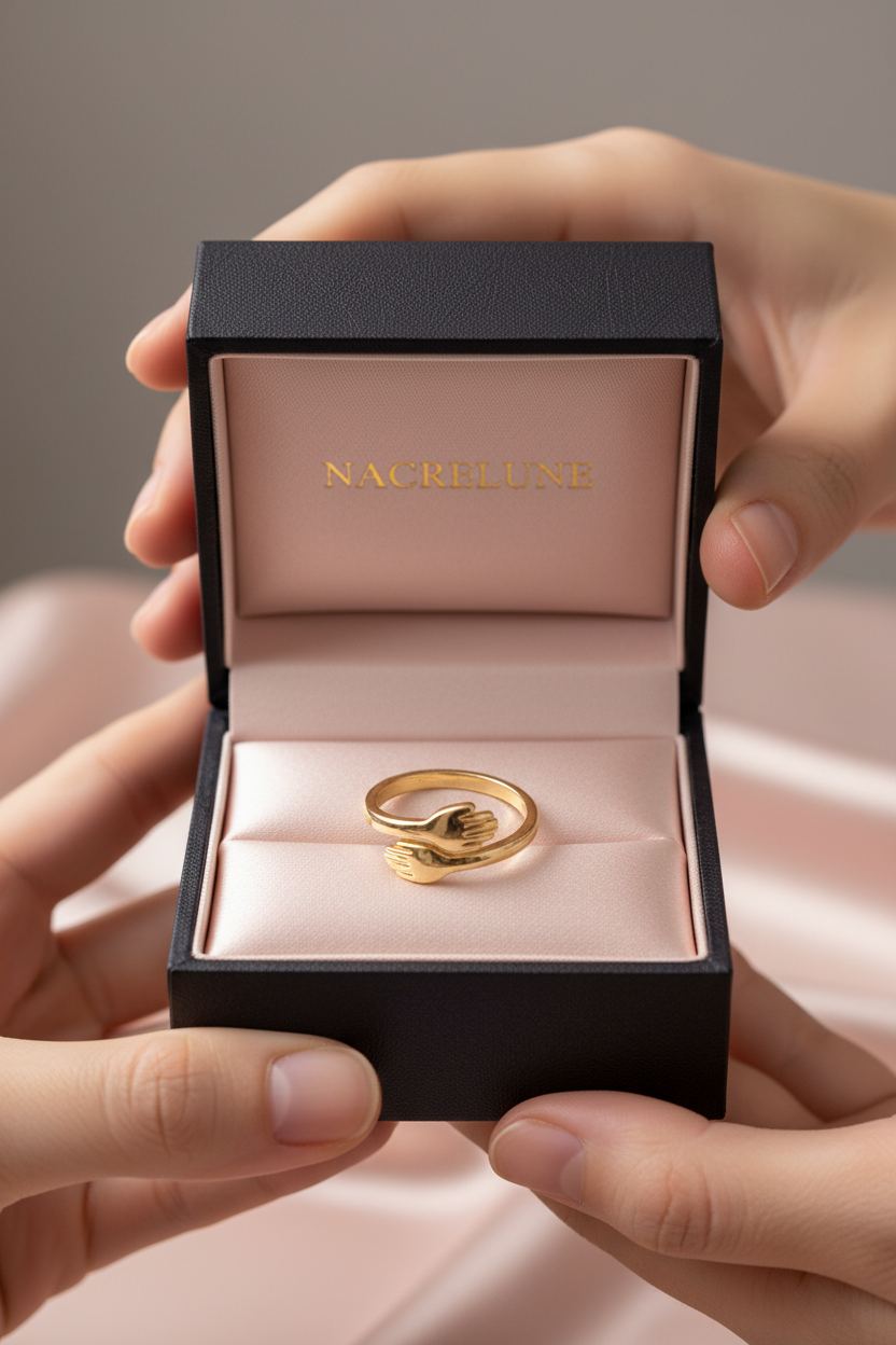 Bague Câlin Réglable Plaqué Or – Mains Enlacées | NACRELUNE nacrelune.com Bague