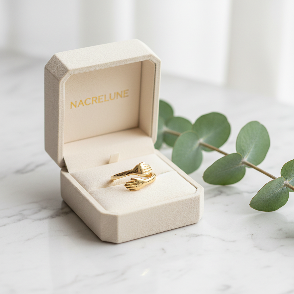 Bague Câlin Réglable Plaqué Or – Mains Enlacées | NACRELUNE nacrelune.com Bague