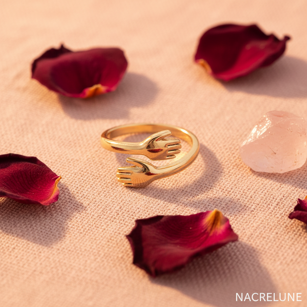 Bague Câlin Réglable Plaqué Or – Mains Enlacées | NACRELUNE nacrelune.com Bague
