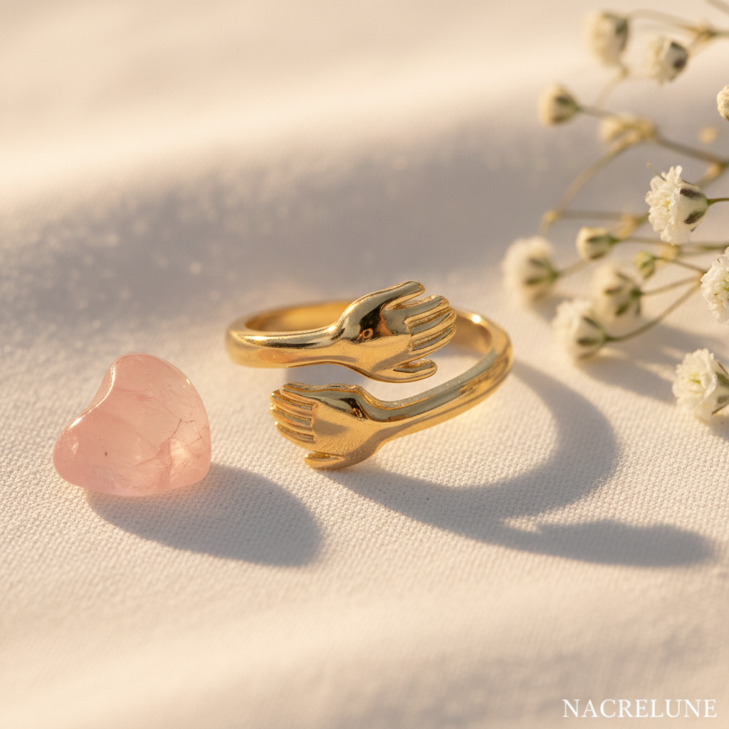 Bague Câlin Réglable Plaqué Or – Mains Enlacées | NACRELUNE nacrelune.com Bague