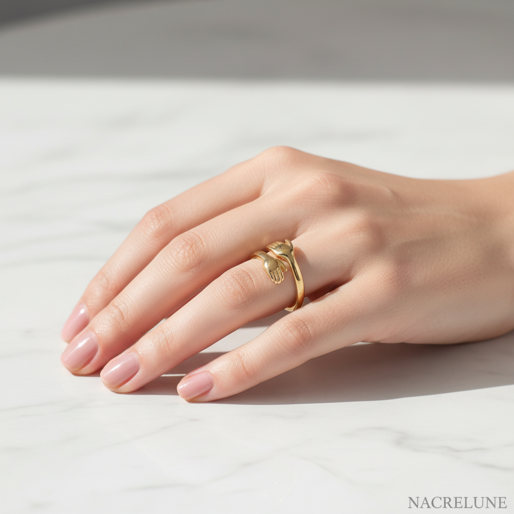 Bague Câlin Réglable Plaqué Or – Mains Enlacées | NACRELUNE nacrelune.com Bague