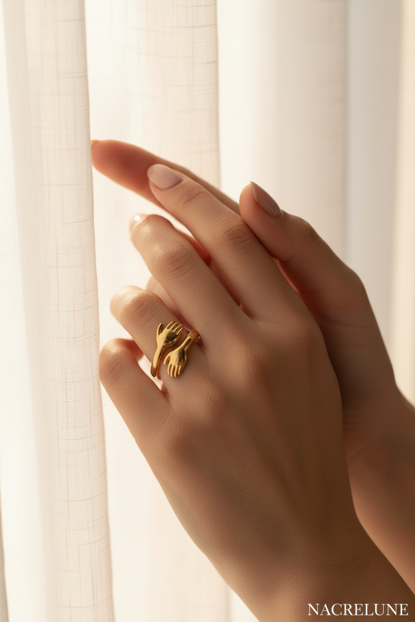 Bague Câlin Réglable Plaqué Or – Mains Enlacées | NACRELUNE nacrelune.com Bague