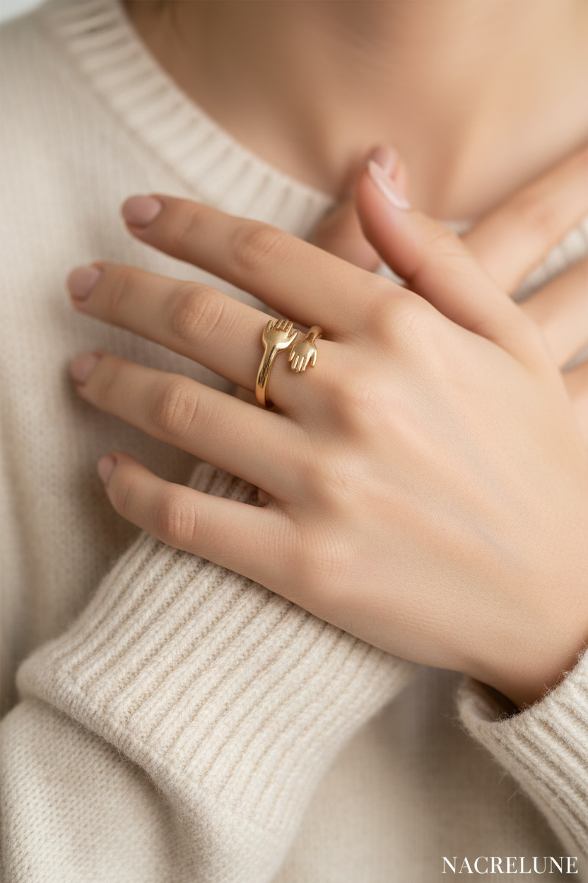 Bague Câlin Réglable Plaqué Or – Mains Enlacées | NACRELUNE nacrelune.com Bague