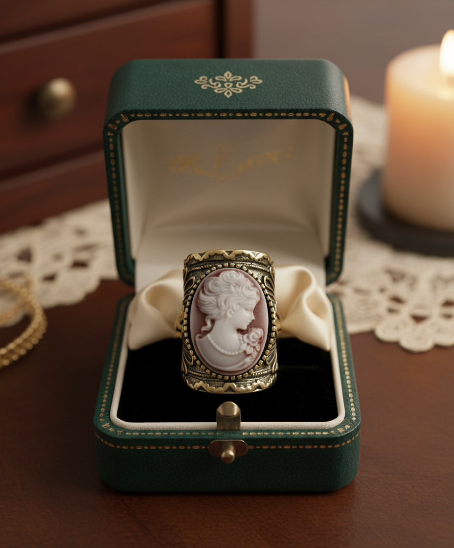 Bague fantaisie vieil or avec camée NACRELUNE Bague