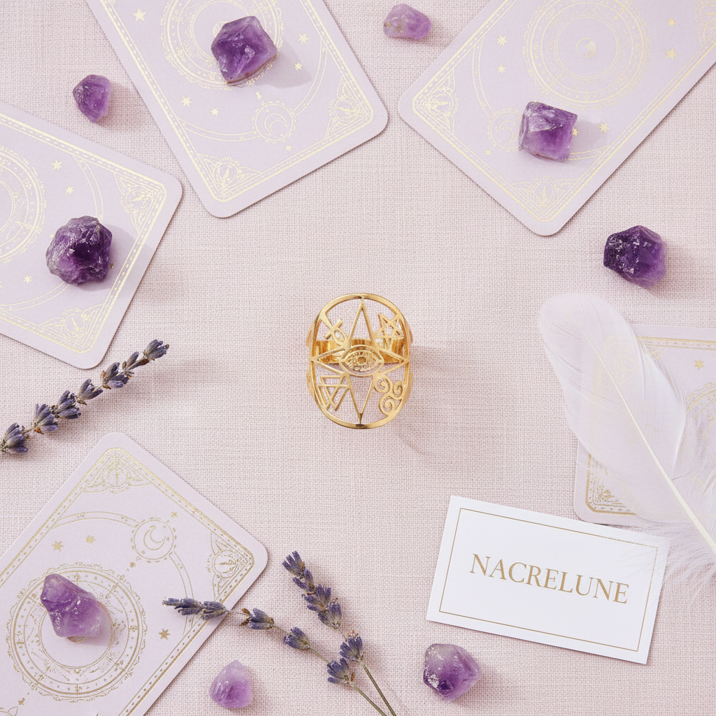 Bague Réglable Symboles Spirituels – Plaqué Or | NACRELUNE NACRELUNE Bague