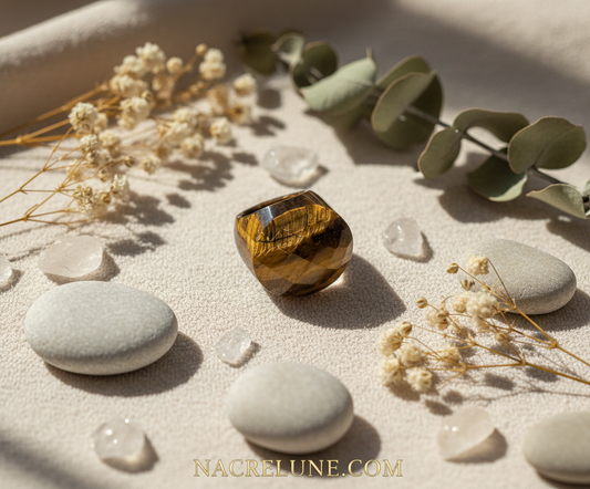 Bague en oeil du tigre pierre naturelle NACRELUNE Bague