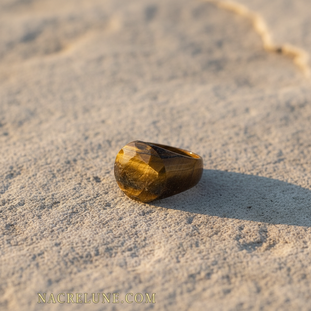 Bague en oeil du tigre pierre naturelle NACRELUNE Bague